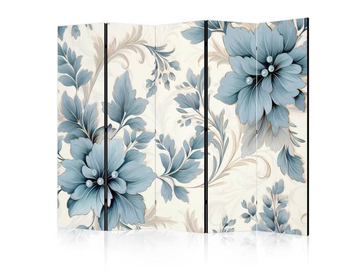 Muralo Paravent 5-tlg 225x172 cm Blaue Pflanzen, Holz, Floral, Rechteckig, 225x172x3 cm, Wohnzimmer, Raumteiler, Paravents