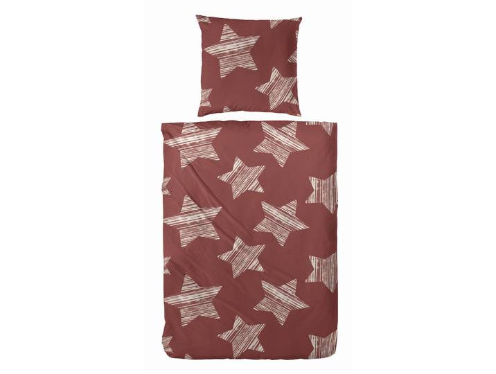 Bettwäsche PRIMERA Feinbiber-Bettwäsche Stars , rot, B/L: 135cm, 1 Stk., 1 Stk., Feinbiber, B/L: 80cm x 80cm, 2 Stk., Feinbiber, Obermaterial: 100% Baumwolle, Bettwäsche, Bettwäsche, mit winterlichen Sternen