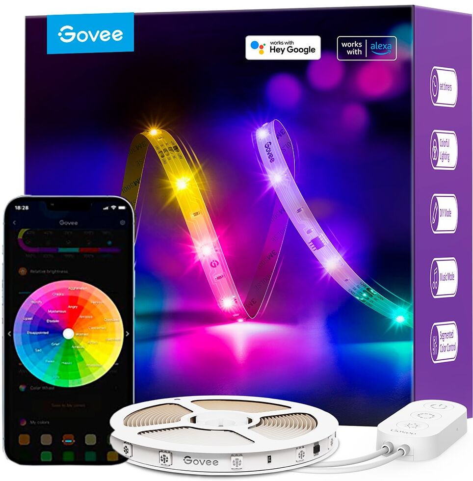 Govee Basic Wi-Fi + Bluetooth RGBIC LED Strip Lights - 10m - Hvid