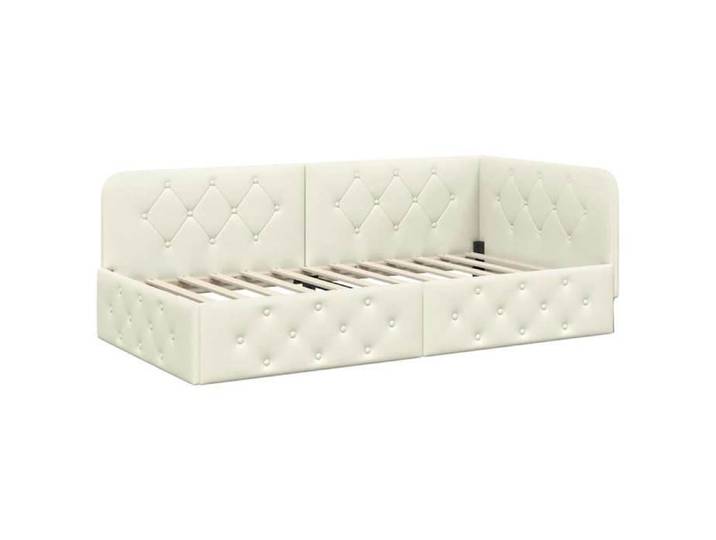 Crème Cadre de lit d'angle Crème 90x190 cm Velours - Structure de lit LV115518