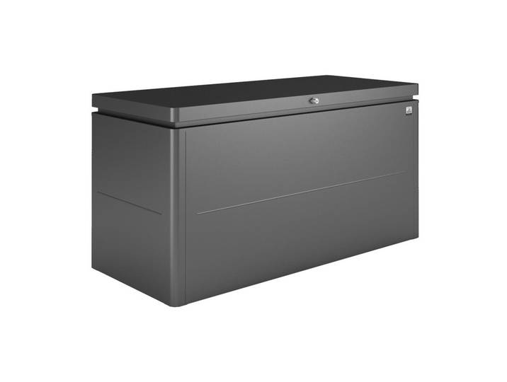 Biohort Kissenbox, Dunkelgrau, Metall, 160x83.5x70 cm, Qualität aus Österreich, Deckel aufklappbar, absperrbar, integrierte Durchlüftung, wartungsfrei, regenwasserdicht, Gartenzubehör, Gartenbox