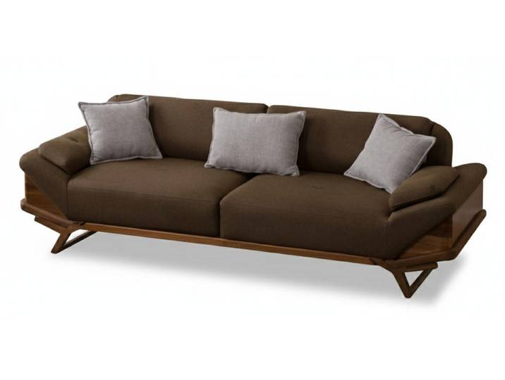 JVmoebel Sofa Couch Modern Braun 3-Sitzer Designer-Couch Minimalismus Stoff Holz, 1 Teile