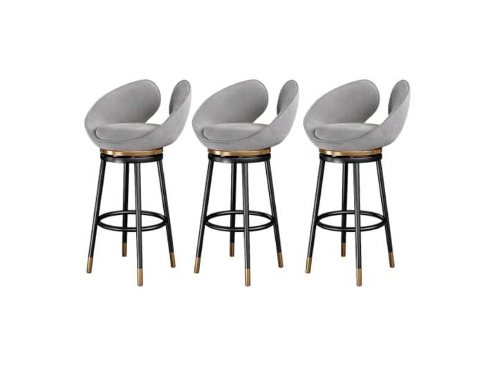 Samt-Barhocker drehbar mit offener Rückenlehne für Kücheninsel Samtsitz, offene Rückenlehne, 360°-Drehung, Metallbeine(3 PCS Grey,29.5in Black)