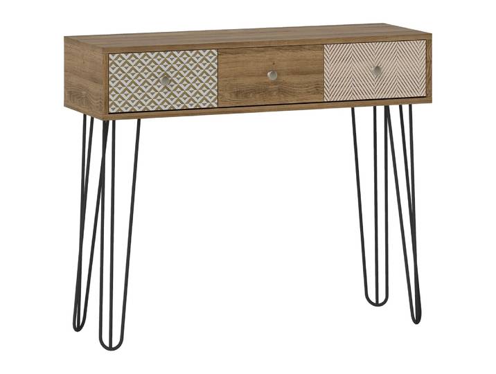 Console meuble 3 tiroirs en acier marron