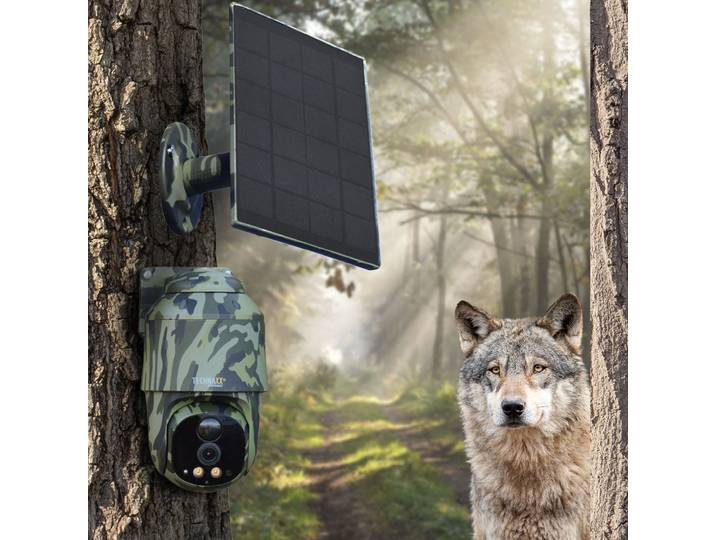 4G PT Dome Überwachungskamera mit Solarmodul, camouflage
