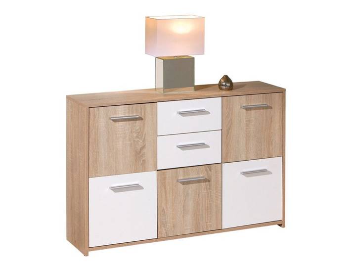 Commode 5 Portes  Victoria  115cm Blanc & Naturel