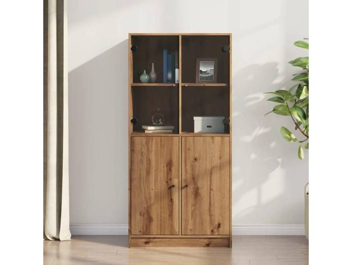 (Solde d'automne)Buffet haut - CLARENCE - Commode/Buffet de cuisine avec portes chêne artisanal - Bois d'ingénierie MEU9578