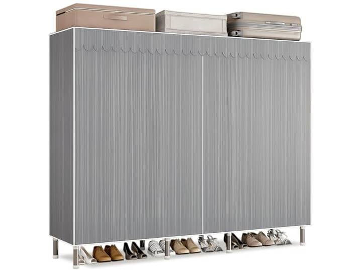Dictstarst Kleiderschrank Stoffschrank Stabil, Stoff Faltschrank Für Schlafzimmer Mit Kleiderstange & Ablagen, Ankleidezimmer Garderobe Mit Kleiderständer 168x46x173cm Graue Streifen
