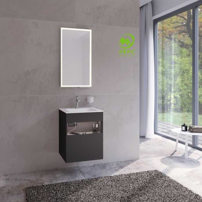 Keuco Stageline Waschtisch-Unterschrank 32842970100 50 x 62,5 x 49 cm, Dekor Vulkanit, Glas Vulkanit satiniert, mit Elektrik
