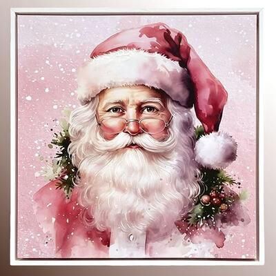 Young's Inc Santa Claus Framed Canvas Wall Art Pink , Pink