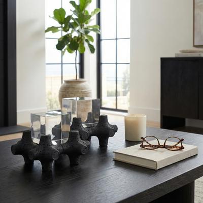 "Sagebrook Home 6/8"" Barwa Black Resin Objects With Crystal Cubes, Decorative Accessory Accents, Set of 2 - 8"" x 8"" x 6"""