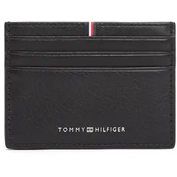 Kartenetui TOMMY HILFIGER "TH CORP CC HOLDER", Damen, schwarz, Leder, Kleinlederwaren, Unisex Geldbeutel, Portemonnaie mit Logoschriftzug