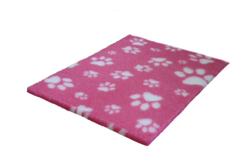 Vet Fleece Bedding   Non-Slip Multi-Paws Vet Bed O Animal Print Fleece Pet Bed Pink/White 3cm H x 300cm W x 76cm D