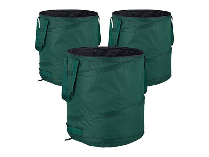 Relaxdays Sac de jardin Pop-Up\, Sac de déchets\, Lot de 3 feuilles mortes jardin 85 litres jardinage: ∅ 46 cm\, vert