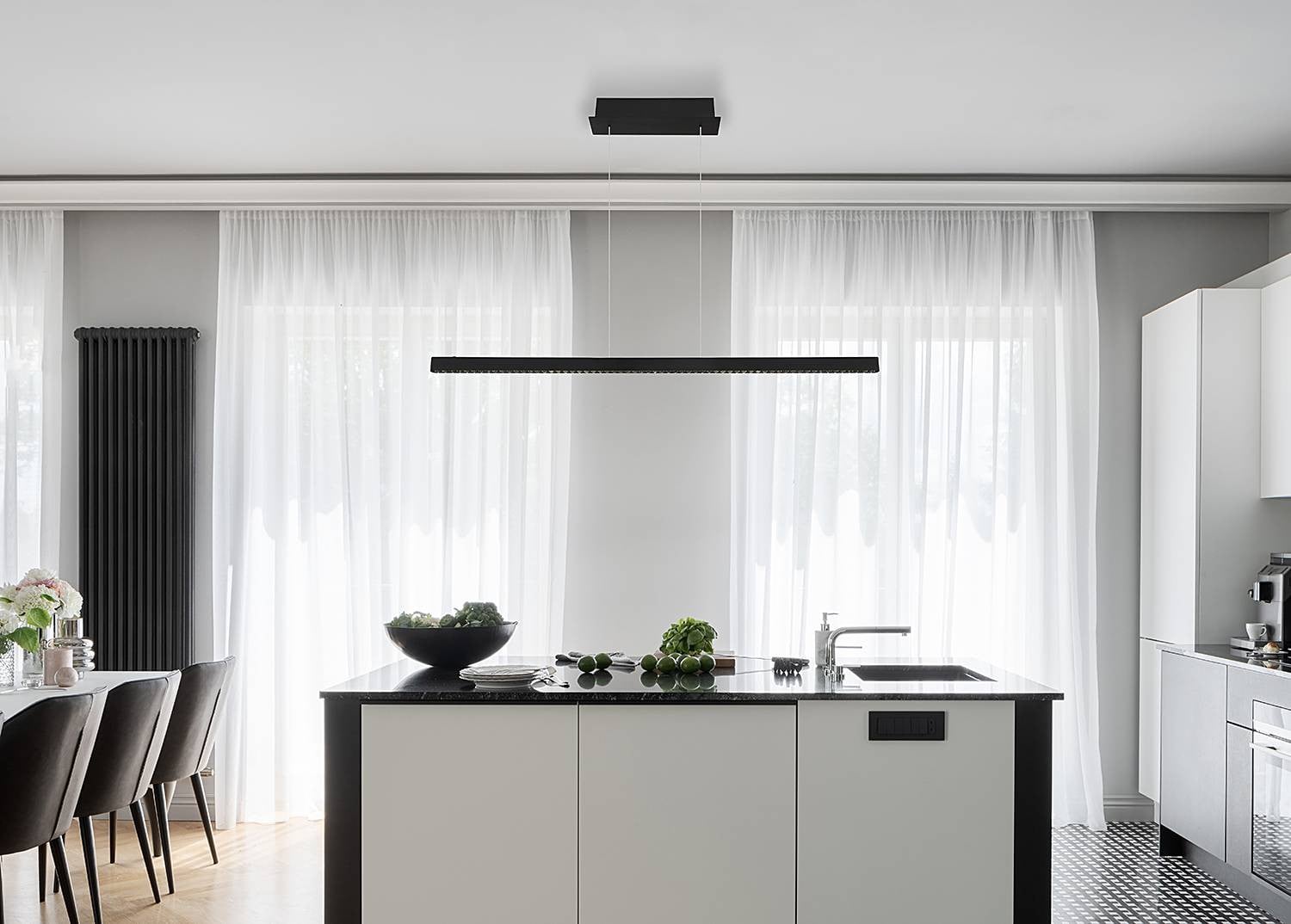 home24 LED-hanglamp Dentsy type C, zwart, metaal