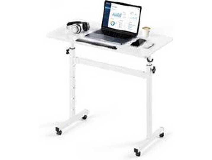 VEVOR Höhenverstellbarer Schreibtisch 810x410mm, 25kg Belastbarer Computertisch mit 360° Neigbarer Tischplatte, Bürotisch mit Haken Feststellbaren Rollen, Steh-Sitz-Tisch für Homeoffice Arbeitszimmer