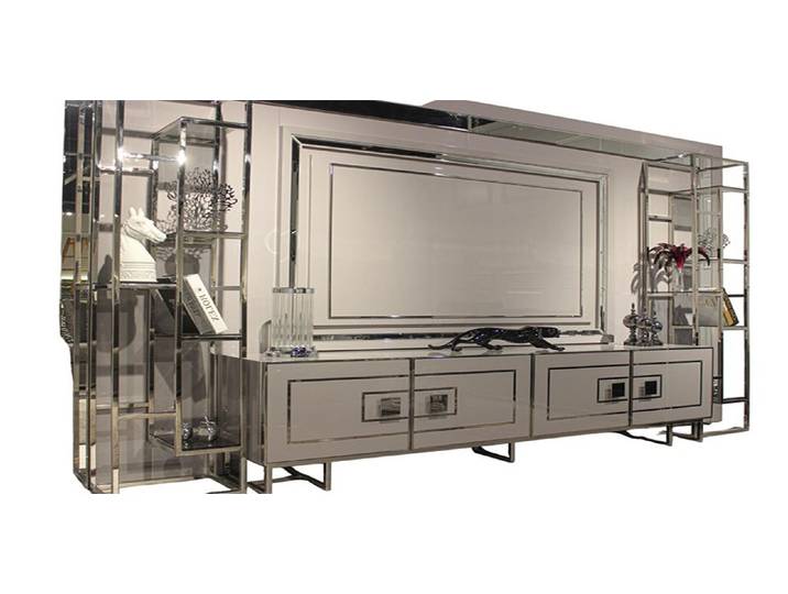 Xlmoebel Wohnwand Moderne Wohnwand aus Holz und Glas mit elegantem Design, (1-St., Wohnwand), Hergestellt in Europa