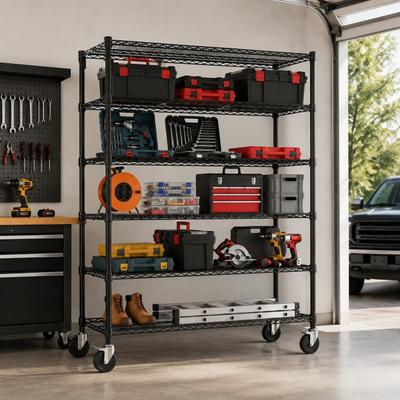 Garvee 6-Tier Rolling Wire Shelving Unit 47.2 x 17.7 x 82.7 in, 3900 LBS Heavy-Duty Rack with Wheels for Garage & Warehouse