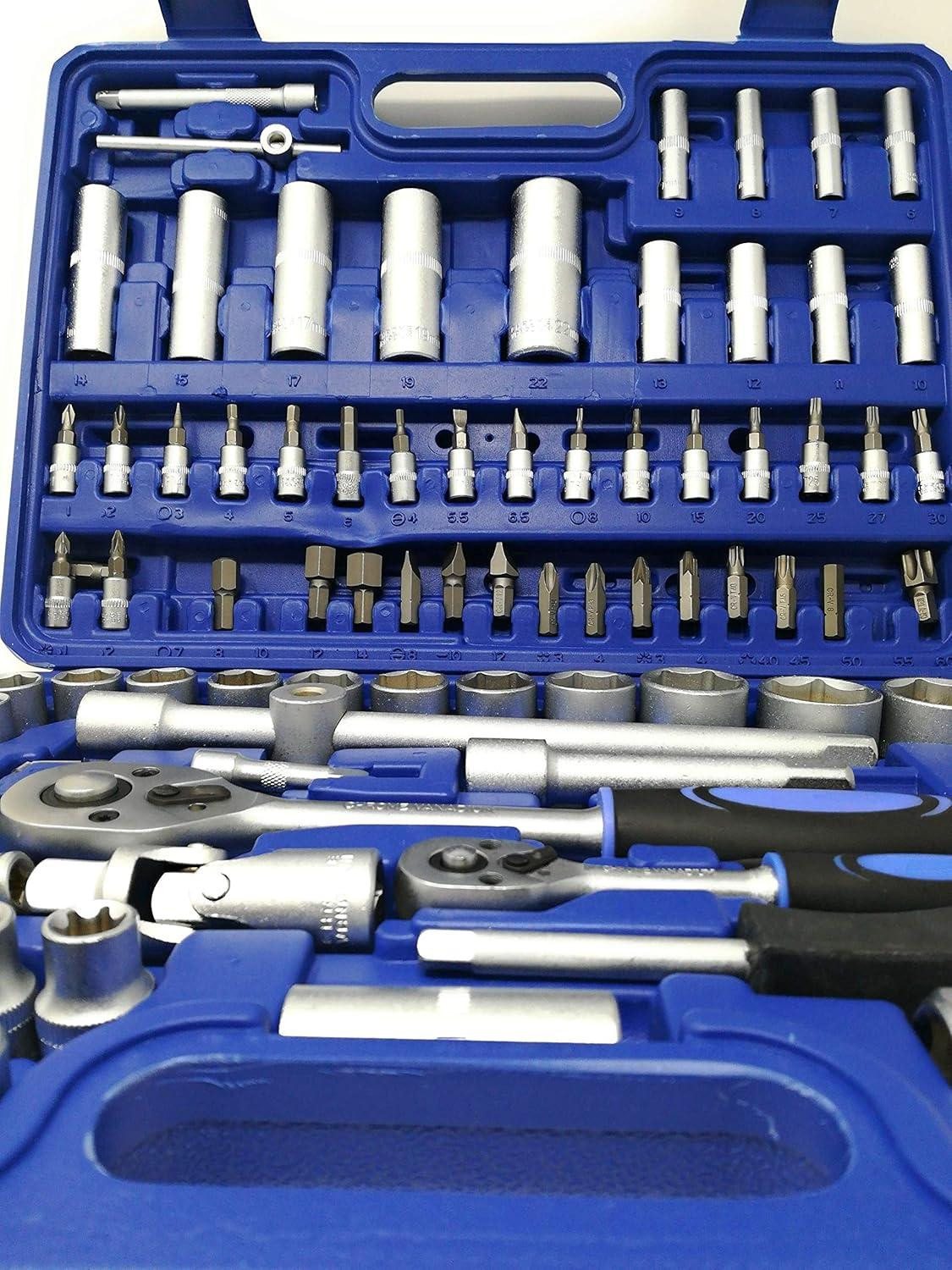 Merkloze 108-delige gereedschapskoffer met steeksleutels en accessoires, blauw