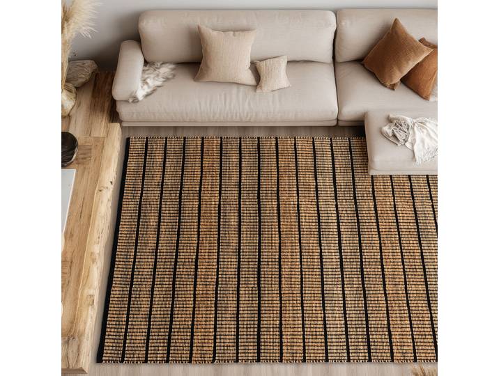 Teppich Nalaya , braun (schwarz), B:160cm H:10mm L:230cm, Baumwolle, Jute, SCHÖNER WOHNEN-KOLLEKTION, Teppiche, Teppich, Jute/Baumwolle, rustikale Haptik, Streifenoptik, Wohnzimmer