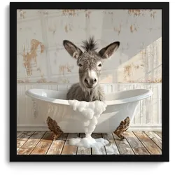 POSTER MIT RAHMEN Esel - Tiere - Badewanne - Schaumstoff 40x40 cm