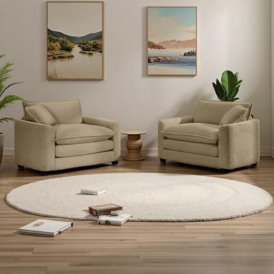ZWYO HOSIMU Corduroy Deep Seat Sofa Chair Set with Memory Foam Cushions (2-Seater)