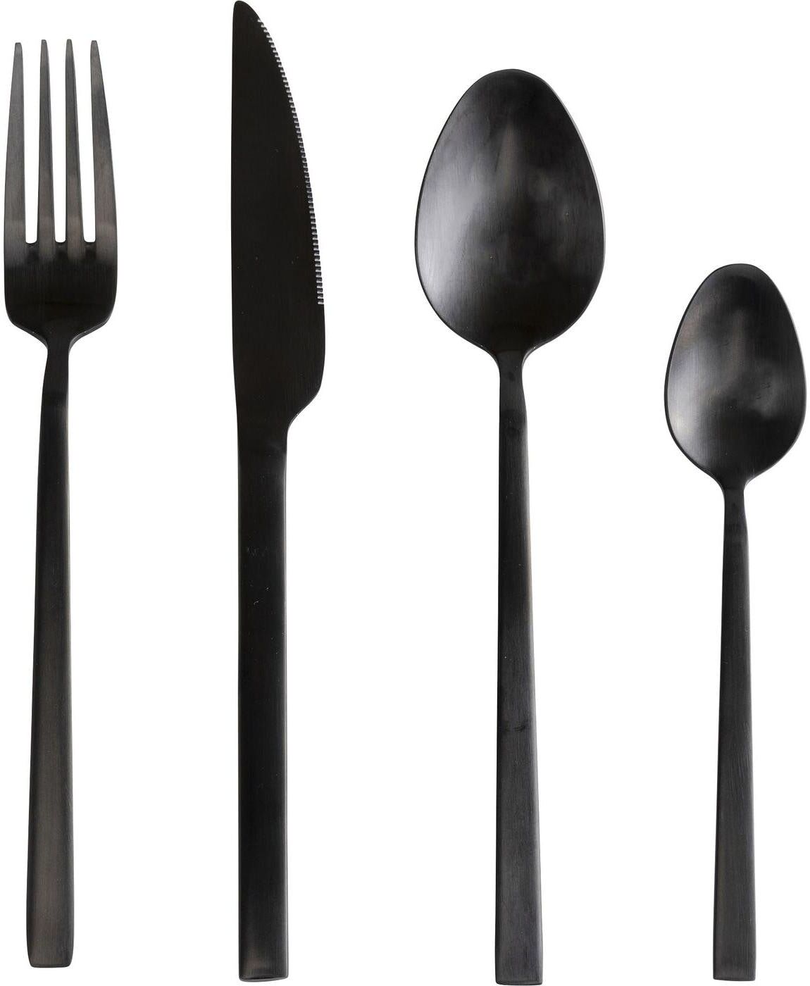 Besteck-Set KARE DESIGN "Gloria, 16-teilig", schwarz, 16, Edelstahl, Essbesteck-Sets, Besteck-Set schwarz 16