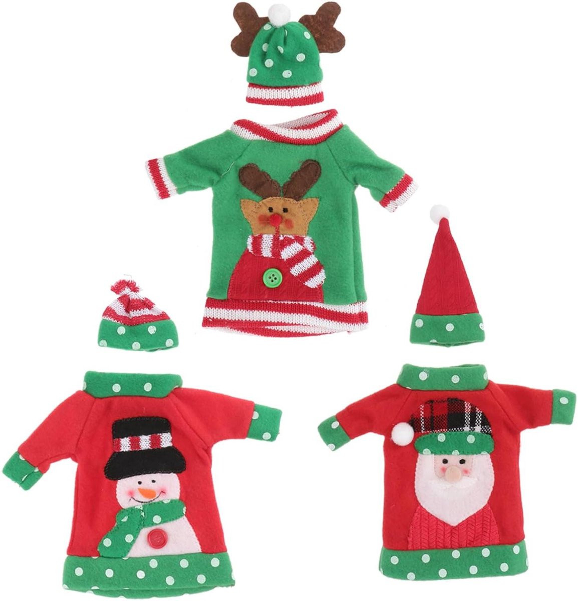 Set van 3 Kerst Wijnfles Hoesjes met verschillende kerstpatronen