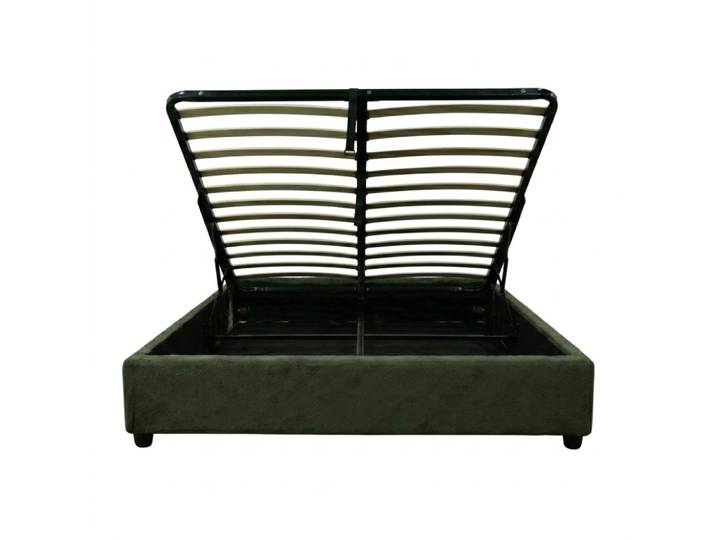 Lit coffre en bouclette olive avec sommier 200x200 cm