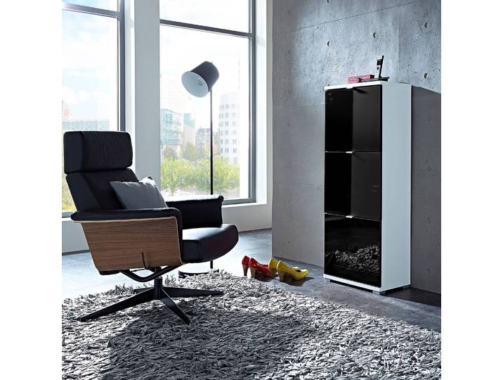 home24 Schoenenkast II 132cm zwart/hoogglans zwart