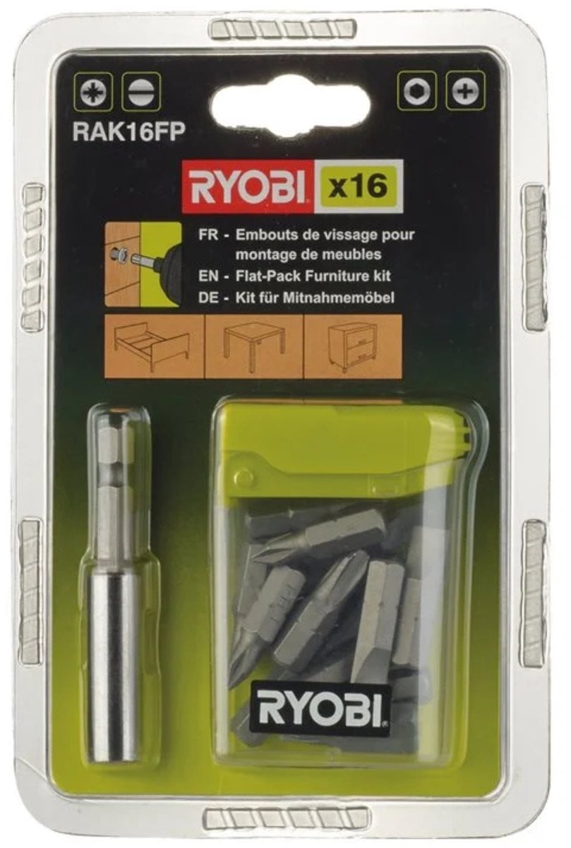 Ryobi RAK16FP Bitset met magnetische houder, 16 stuks, 25 mm bits