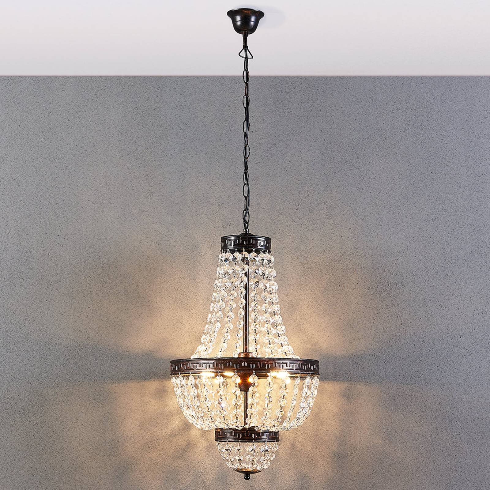Kristall Hängelampe Jorve Lindby, dimmbar, klar / transparent, für Wohn- / Esszimmer, Kristall, Antik, Pendelleuchte