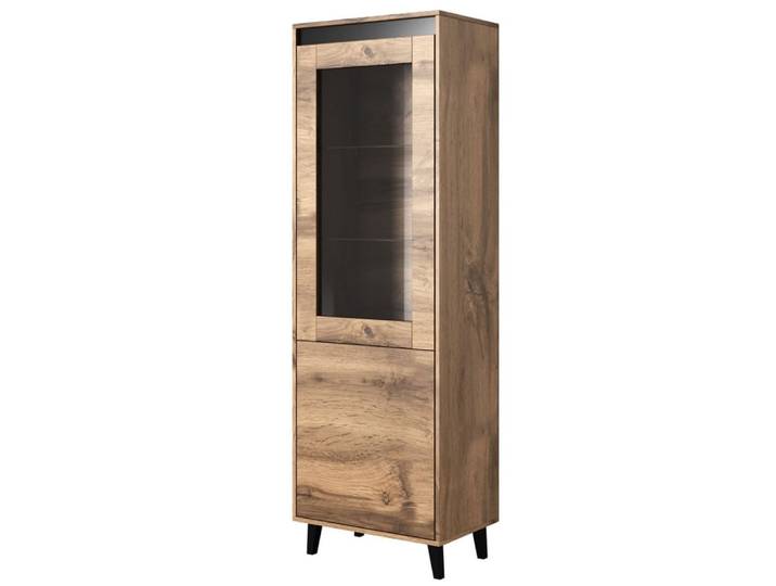 Vitrine aspect chêne wotan et gris anthracite
