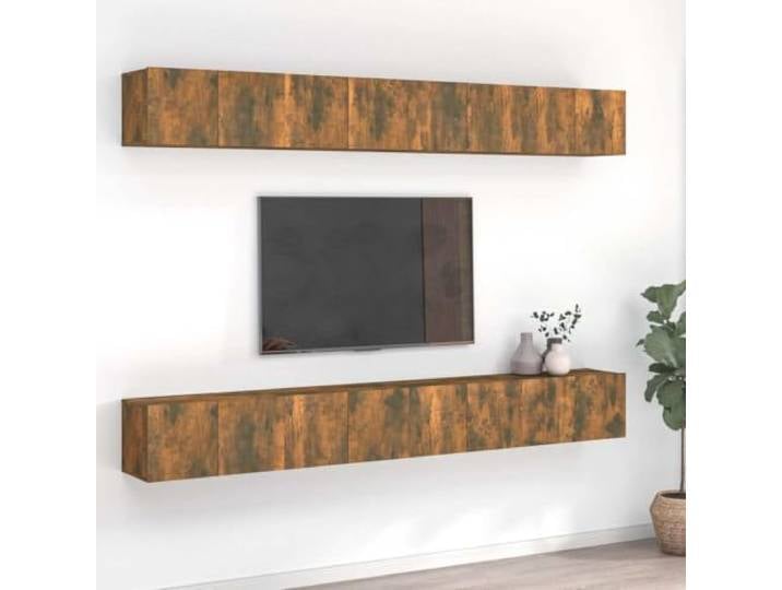 HEFZGDB TV-Schrank-Set Räuchereiche 60x30x30 cm Holzwerkstoff 8-TLG. mit Wandmontage und reichlich Stauraum für Wohnzimmer, Robustes TV-Möbel mit glatter Oberfläche, Festigkeit