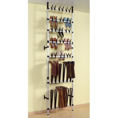 Teleskopregal RUCO, grau (aluminiumfarben, schwarz), B:65cm H:250cm T:28cm, Aluminium, Kunststoff, Regale, Teleskopregal, Aluminium/Kunsttoff, für bis zu 30 Paar Schuhe