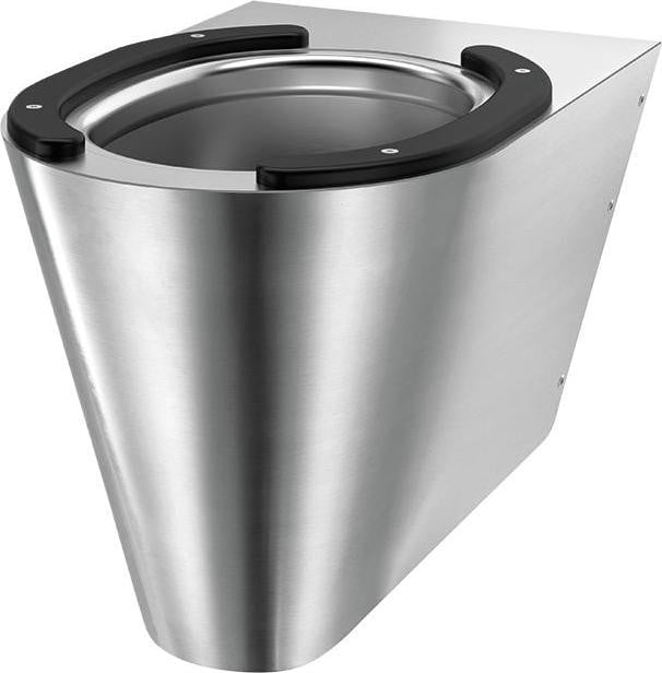 Delabie S21 S wandtoilet van roestvrij staal met 2 zwarte zittingen en satijn afwerking