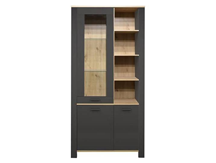 Nicht Zutreffend Vitrine - Anthrazit matt - Asteiche Dekor - B 96 cm - 3 Türen