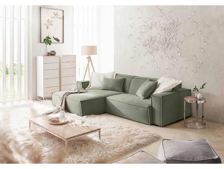 3C Candy Ecksofa Matteo in elegant, kubischer Formensprache, bequem, L-Form, mit auffälliger Kedernaht, Feincord-Bezug, Lounge-Charakter