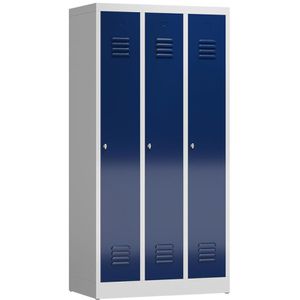 ClassiX Spind X-510131, blau, 3 Abteile, mit Drehriegelschloss, 87 x 180 cm