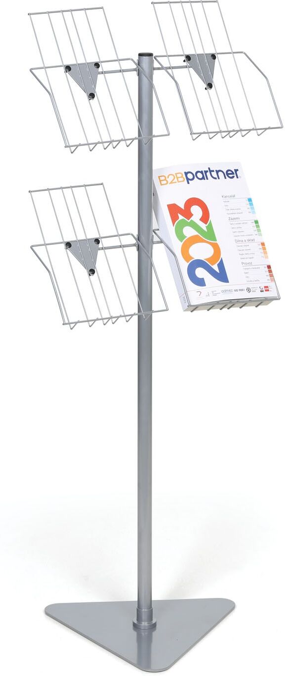 B2B Partner Prospektständer 4xA4, Drahttasche, grau-silber