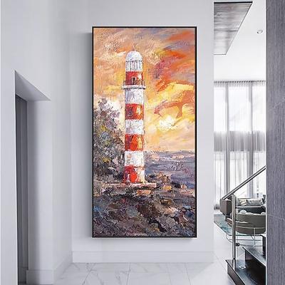handgefertigtes Ölgemälde auf Leinwand, Wandkunst, Dekoration, moderne Landschaft, Leuchtturm für die Inneneinrichtung, gerolltes, rahmenloses, ungedehntes Gemälde