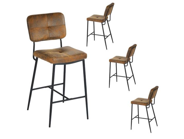 Meubles Cosy Barstuhl 4er-Set in Wildlederoptik, Braun, Metall, 44x102x40 cm, Esszimmer, Barmöbel, Barhocker