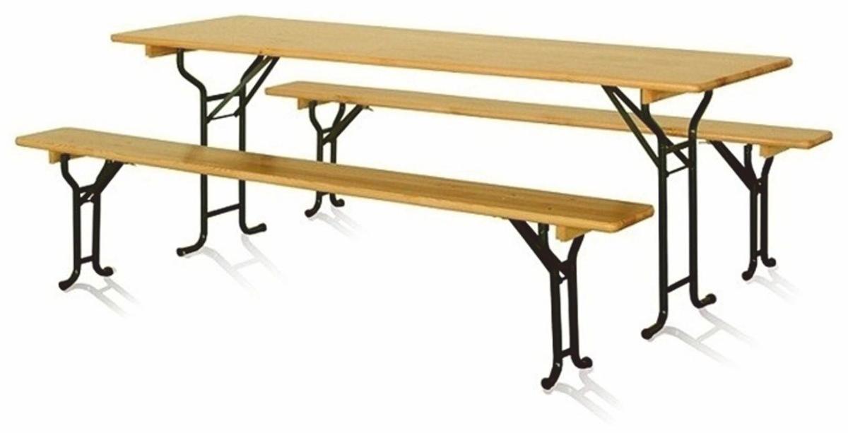Casa Padrino Gartengarnitur Naturfarben / Schwarz 220 cm - Biergarten Möbel