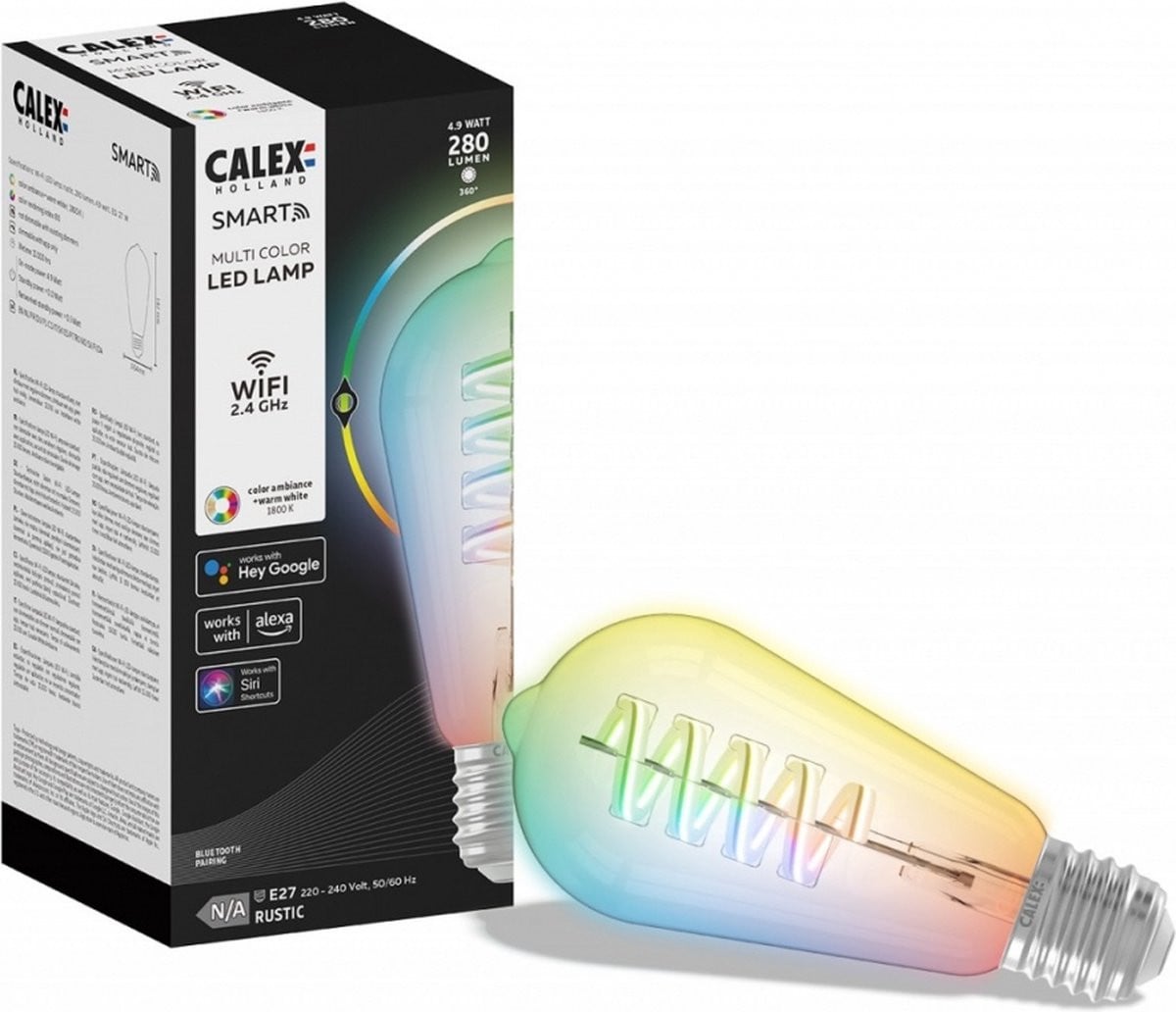 Calex Slimme LED Filament Lamp - Wifi Smart Bulb - E27 - RGB en Warm Wit Licht - Rustiek
