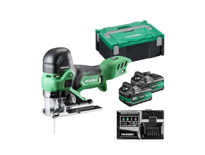 HiKOKI CJ36DBWRZ Scie Sauteuse sans Fil 36 V\, Coupe 160 mm\, Pendulaire Moteur sans balais\, 800-3500 tr/min\, onglet 45 degres\, 2 batteries\, chargeur\, lame et mallette HSC II inclus