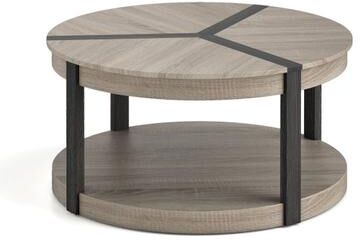 "Costway 34.5"" Rubber Wood 2-Tier Round Center Table with Spacious Tabletop and Storage Shelf-Gray"