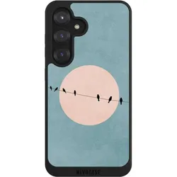 Nivocase Handyhülle für Samsung Galaxy S25 Hülle NIVOpure Case Schwarz Mond Vogel türkis (Samsung Galaxy S25), Smartphone Hülle, Schwarz, Türkis