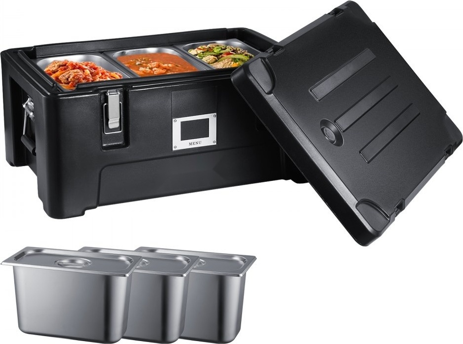 Isolierter Lebensmit-Toplader - 3 Pfannen 36 Qt - Stapelbar - Schwarz