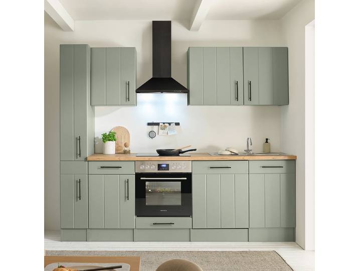 Cuisine Anton 250cm Vert/Vert roseau Vitrocéramique Avec électroménager