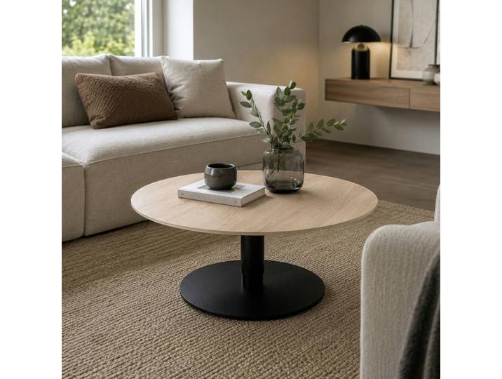 Table Basse Ronde Relevable Céramique Effet Chêne Lugano